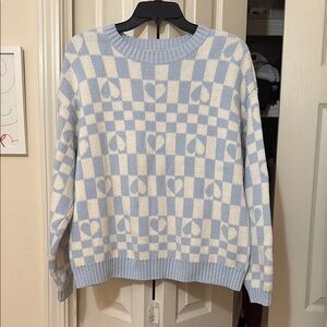 Blue and White Checkered Heart Sweater